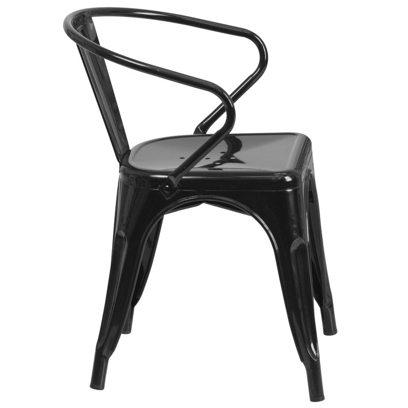 Sleek Black Steel Stackable Indoor-Outdoor Dining Armchair