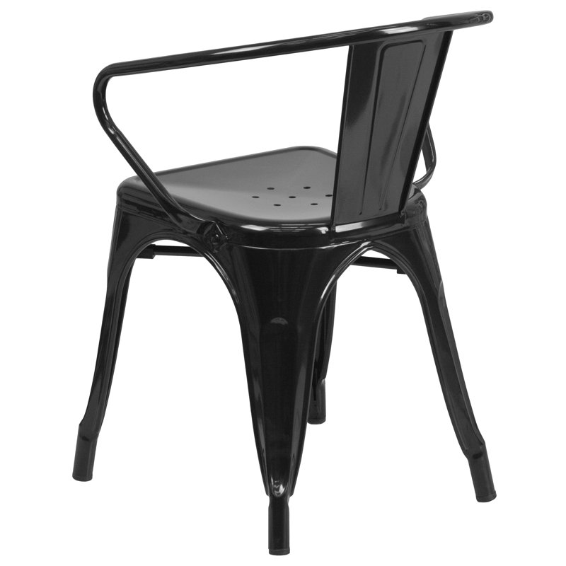 Sleek Black Steel Stackable Indoor-Outdoor Dining Armchair