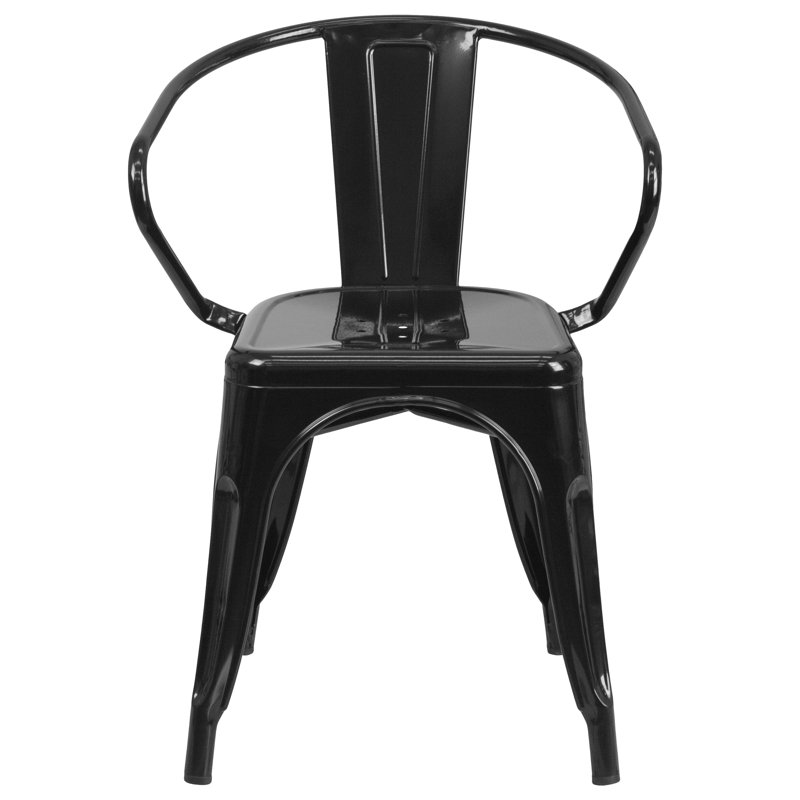 Sleek Black Steel Stackable Indoor-Outdoor Dining Armchair