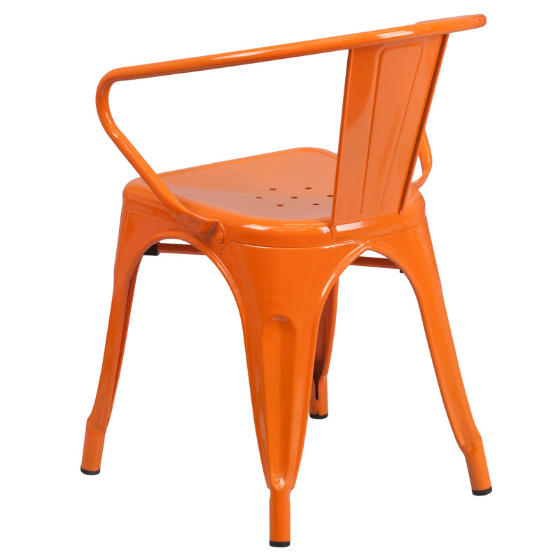 Vibrant Orange Steel Slat-Back Indoor-Outdoor Dining Chair