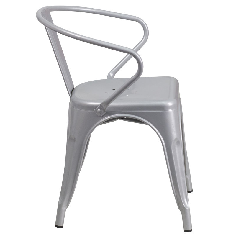 27.75'' Silver Steel Indoor-Outdoor Arm Dining Chair