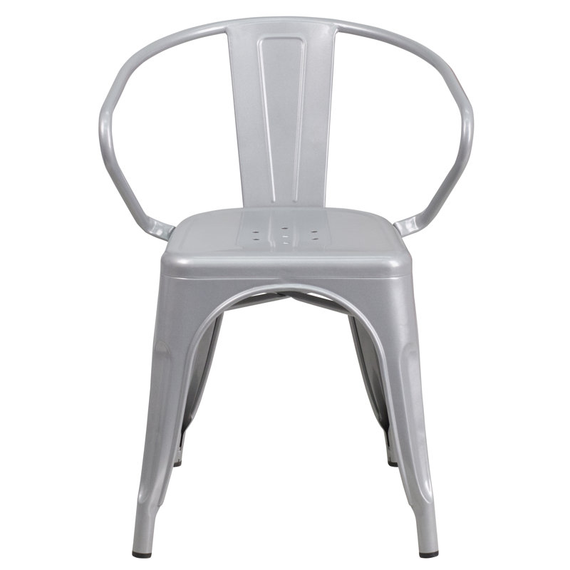 27.75'' Silver Steel Indoor-Outdoor Arm Dining Chair