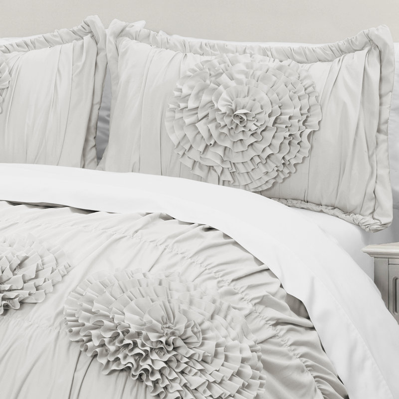 Serena Light Gray Full/Queen Floral Microfiber Comforter Set