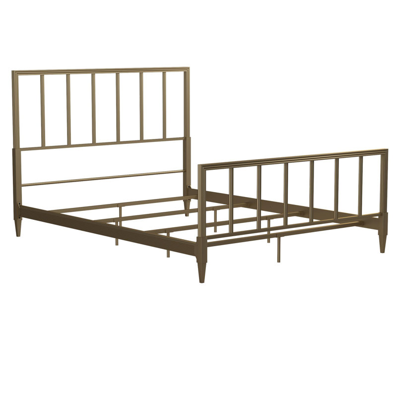 Blair King Size Golden Brass Metal Bed with Engraved Headboard