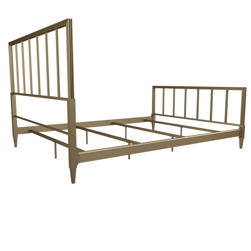 Blair King Size Golden Brass Metal Bed with Engraved Headboard