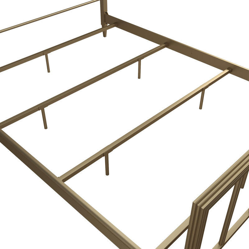 Blair King Size Golden Brass Metal Bed with Engraved Headboard