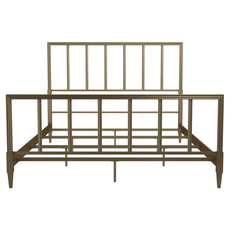 Blair King Size Golden Brass Metal Bed with Engraved Headboard