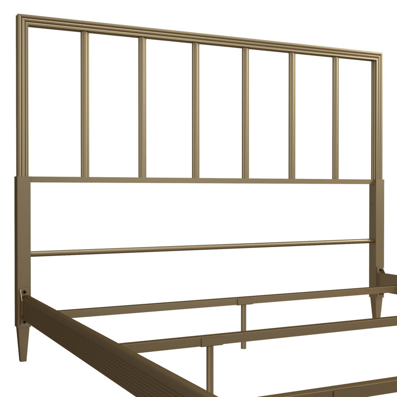 Blair King Size Golden Brass Metal Bed with Engraved Headboard