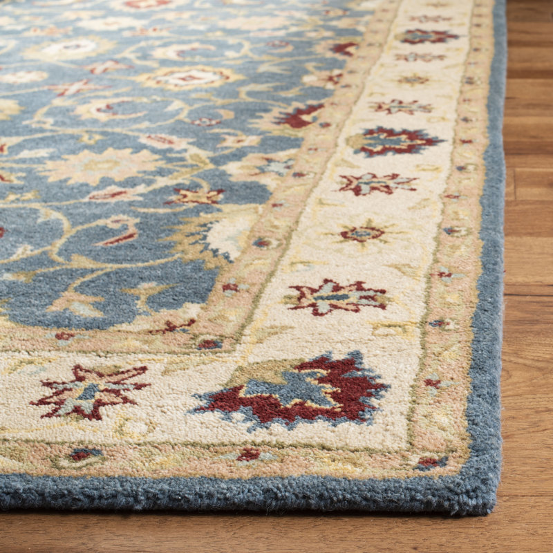 Elegant Blue and Beige Oval Wool Tufted Area Rug 7'6" x 9'6"