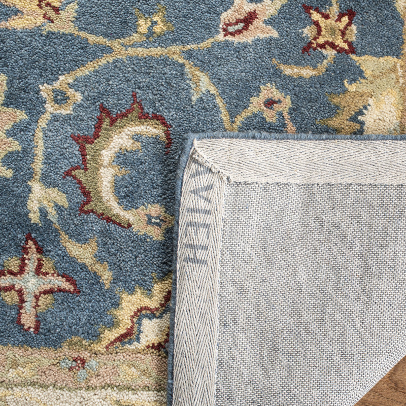 Elegant Blue and Beige Oval Wool Tufted Area Rug 7'6" x 9'6"