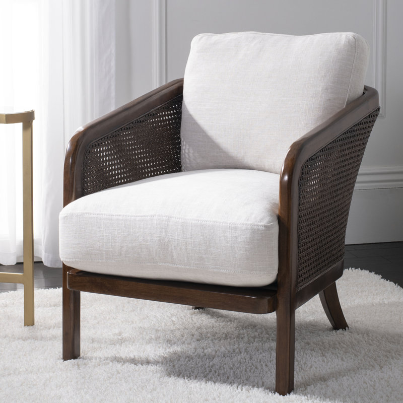 Caruso Transitional Oatmeal Leather Barrel Chair with Walnut Wood