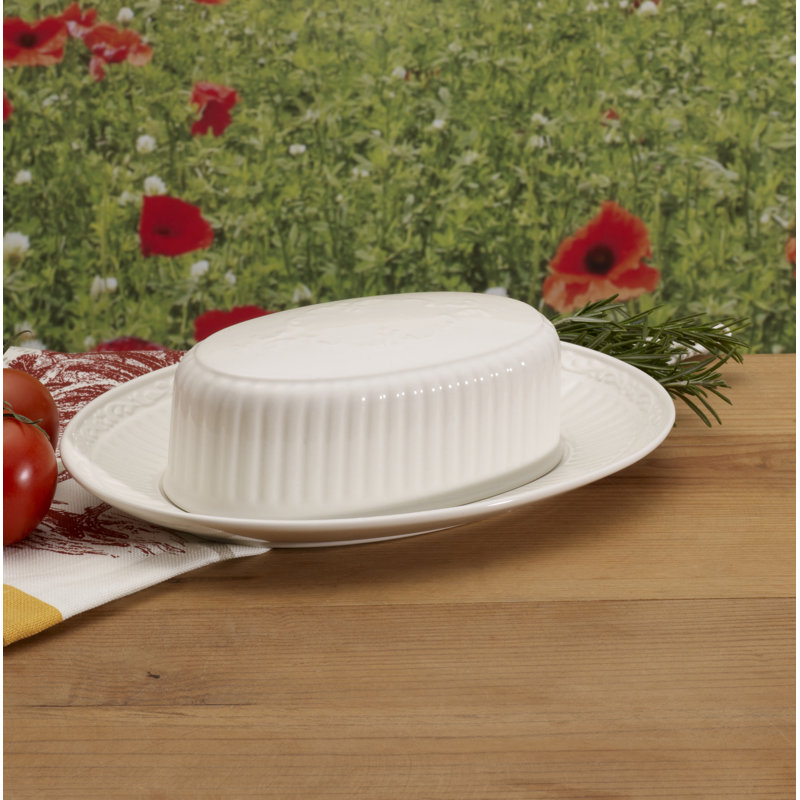 White Ceramic Rectangular Covered Butter Dish