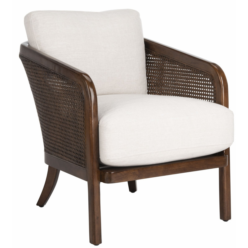 Caruso Transitional Oatmeal Leather Barrel Chair with Walnut Wood