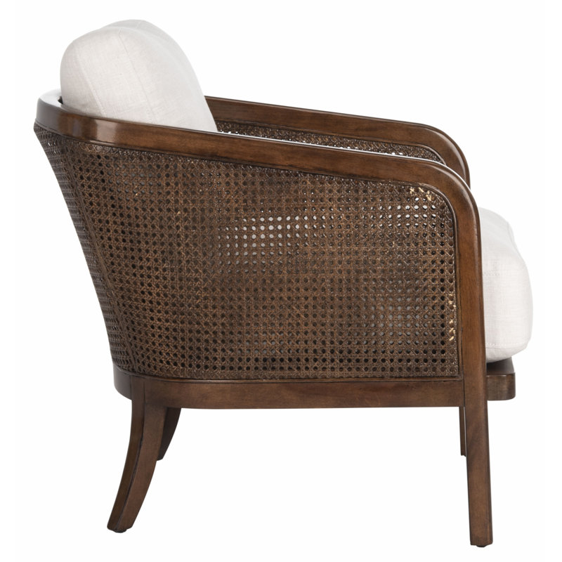 Caruso Transitional Oatmeal Leather Barrel Chair with Walnut Wood