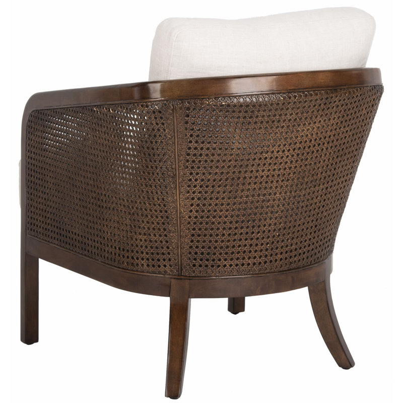 Caruso Transitional Oatmeal Leather Barrel Chair with Walnut Wood