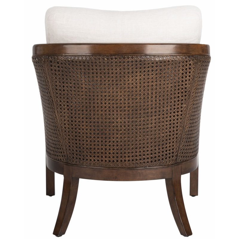 Caruso Transitional Oatmeal Leather Barrel Chair with Walnut Wood