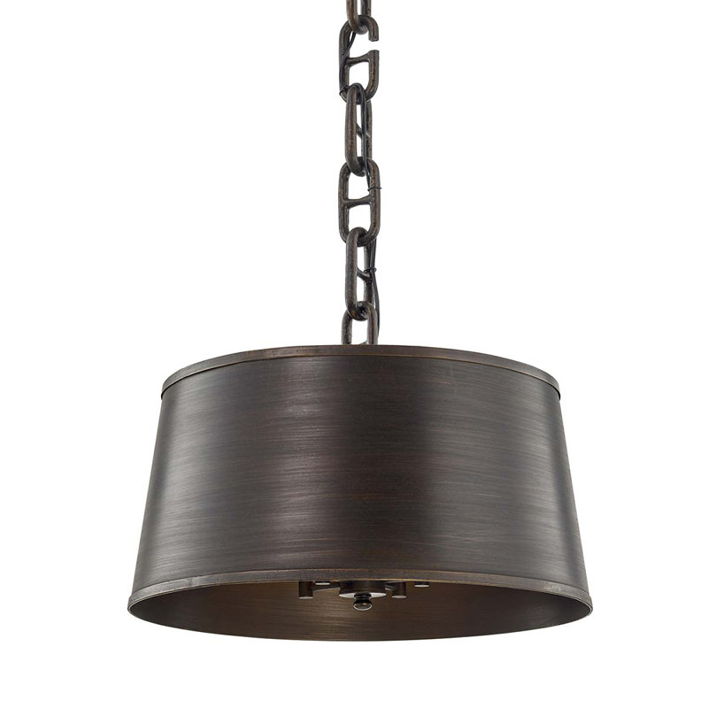Rustic Bronze Drum Pendant Light with Brushed Nickel Accents