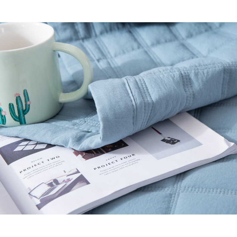 Stonewashed Blue Microfiber King Quilt Set with Reversible Design