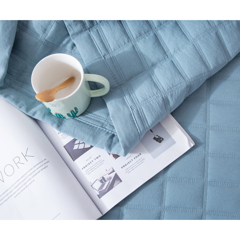 Stonewashed Blue Microfiber King Quilt Set with Reversible Design
