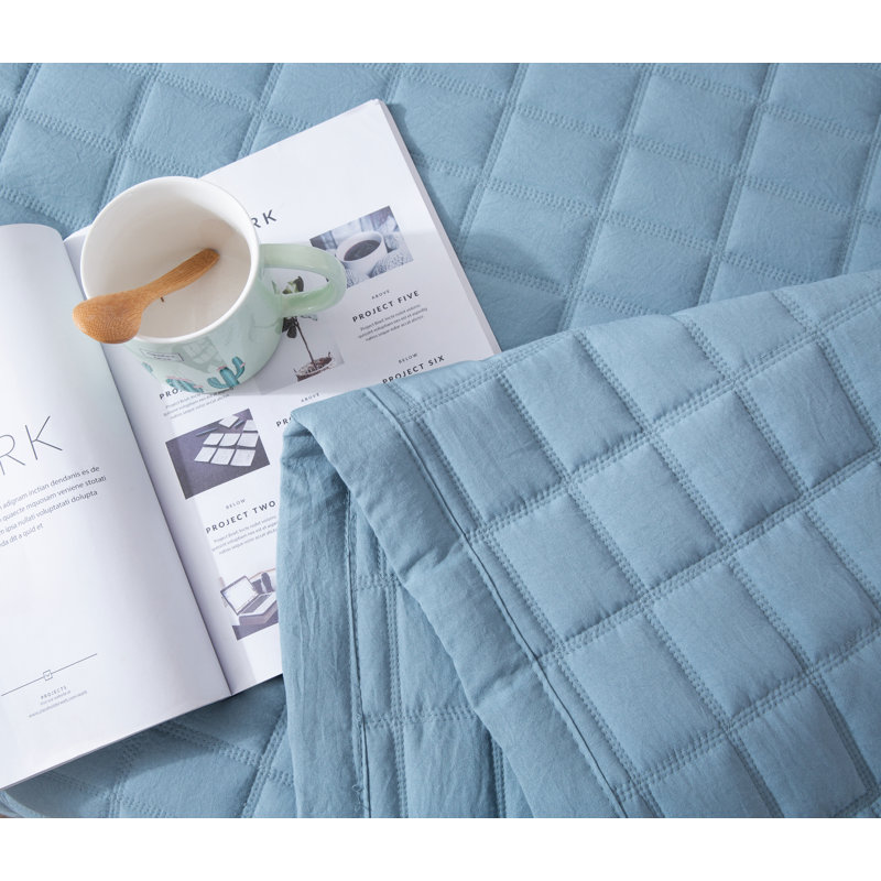 Stonewashed Blue Microfiber King Quilt Set with Reversible Design