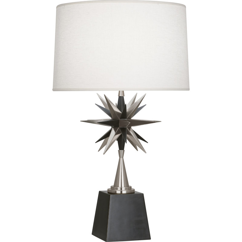 Cosmos Starburst Antique Silver Metal Table Lamp with Oyster Linen Shade