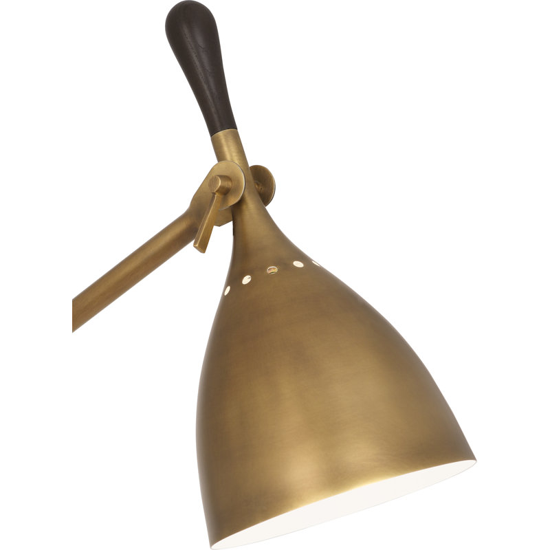 Mid-Century Modern Adjustable Warm Brass Floor Lamp with Dark Walnut Accents