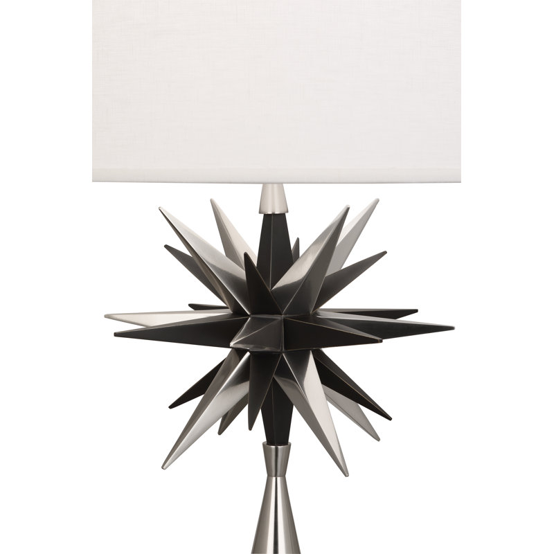 Cosmos Starburst Antique Silver Metal Table Lamp with Oyster Linen Shade