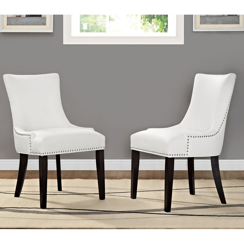 Elegance White Faux Leather Upholstered Side Chair with Nailhead Trim