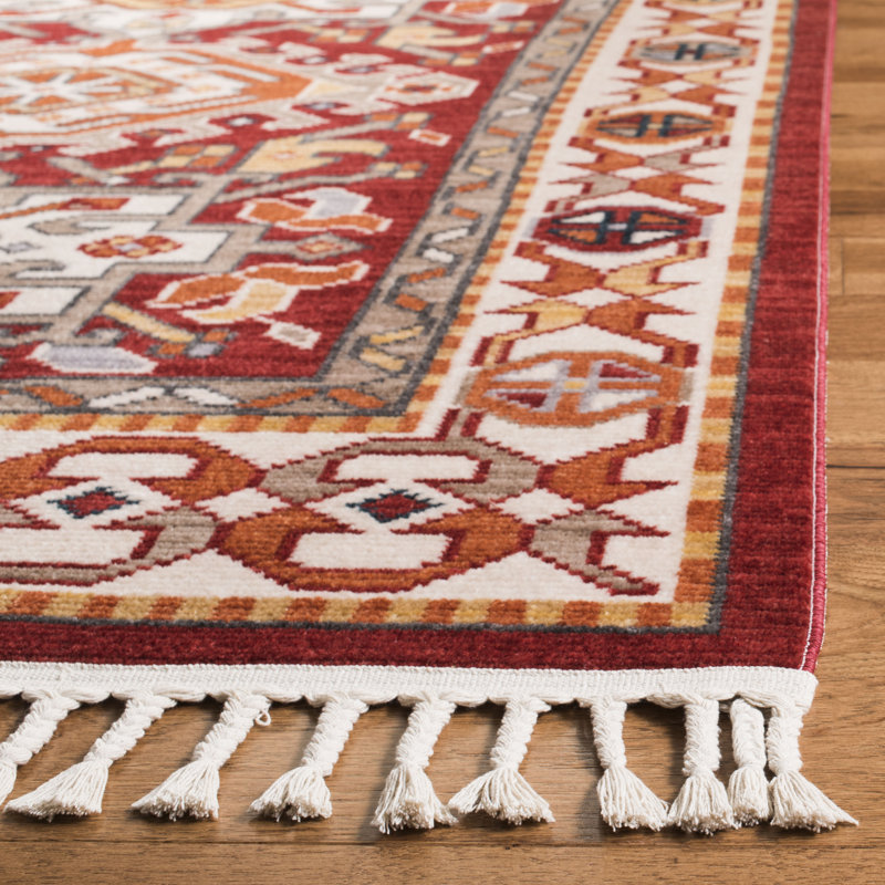 Bohemian Braided Tassel 8' x 10' Red Medallion Area Rug