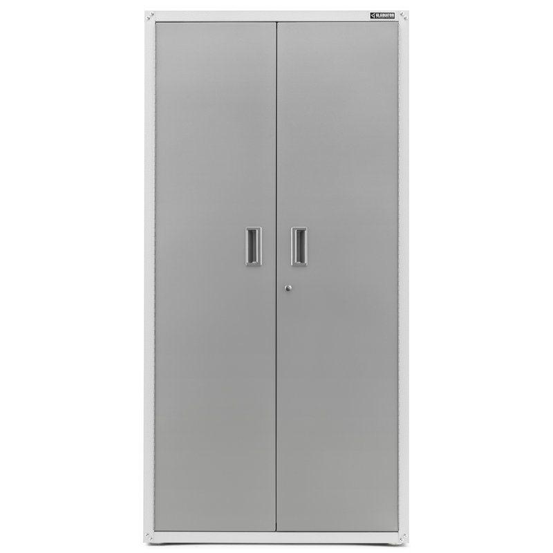 Freestanding Lockable Tread Cabinet with Adjustable Shelving in Hammered White
