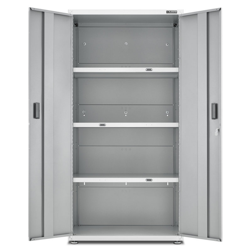 Freestanding Lockable Tread Cabinet with Adjustable Shelving in Hammered White