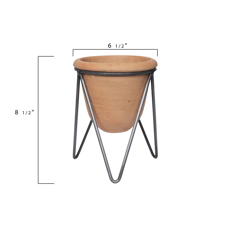 Terracotta Planter with Metal Stand for Indoor/Outdoor Use