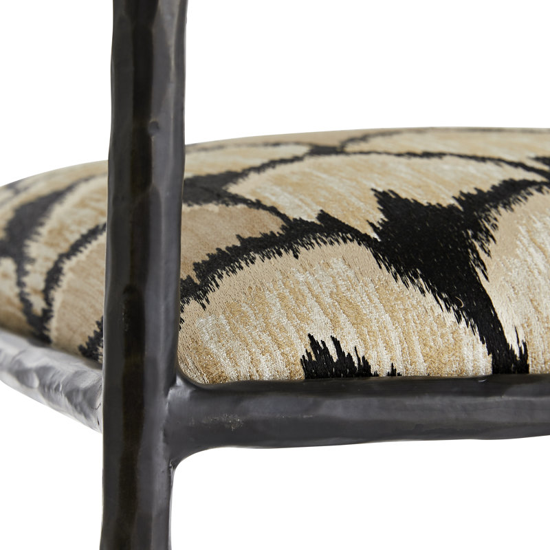 Barbana 30" Black Hand-Forged Metal Bar Stool with Embroidered Cushion