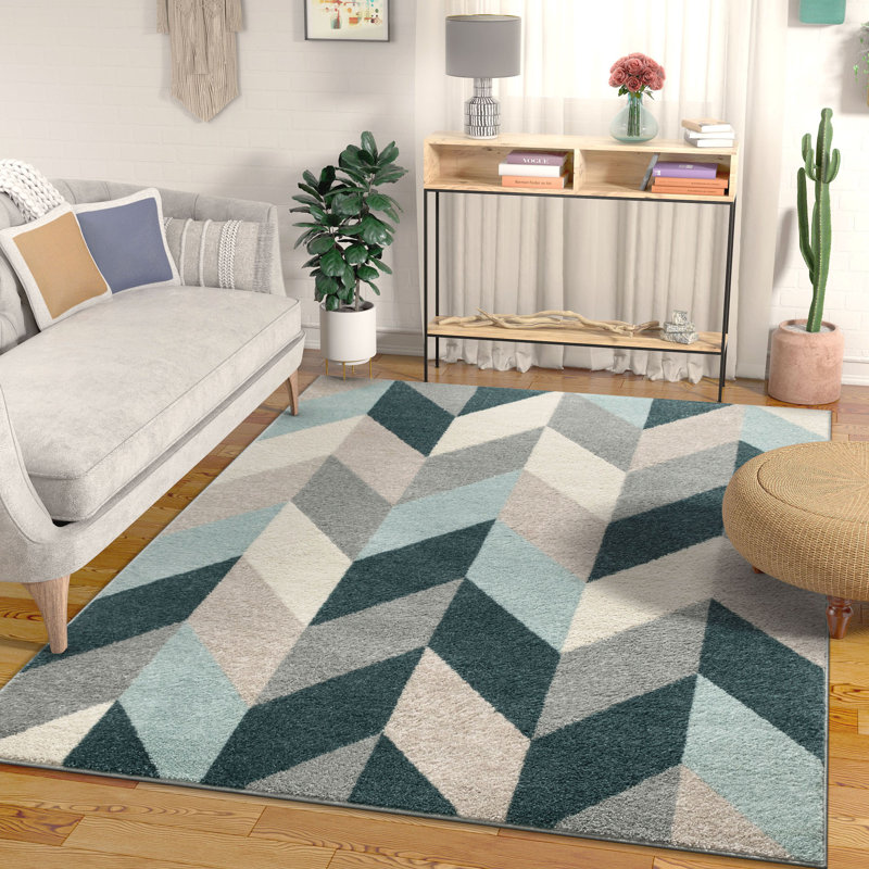Mystic Porter Geometric Blue Synthetic 3'11" x 5'3" Area Rug