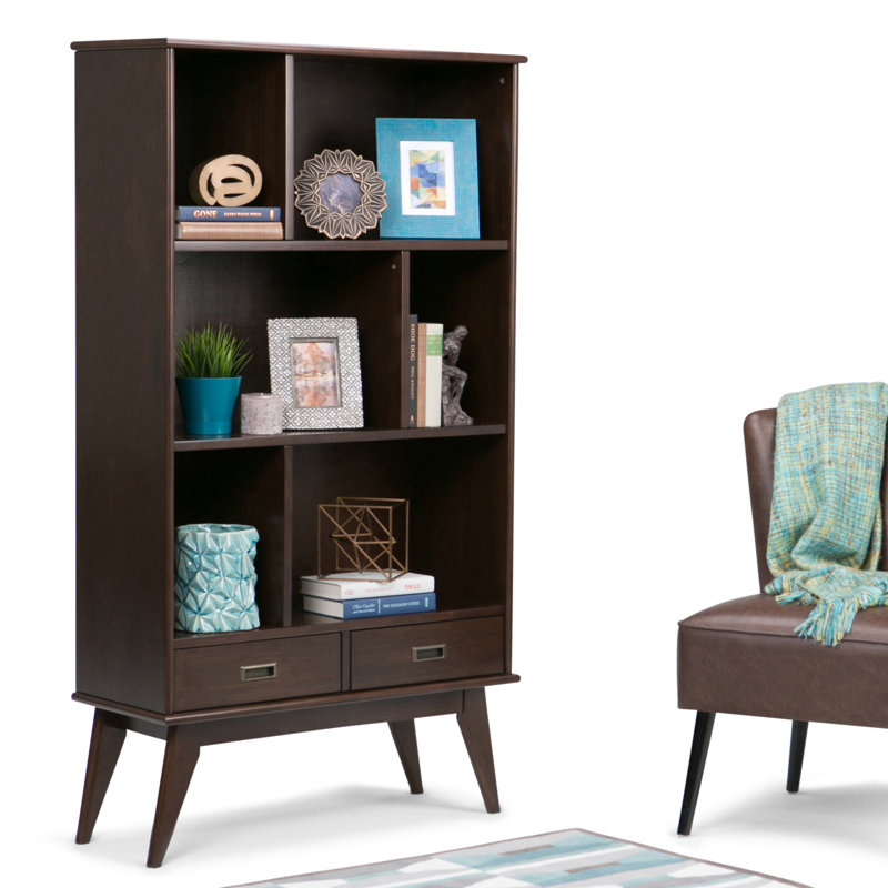 Mid-Century Modern Medium Auburn Brown Solid Wood Bookcase