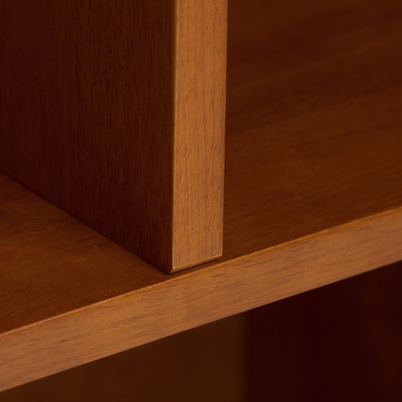 Teak Brown 64" Wood Bookcase with Cubes and Drawers