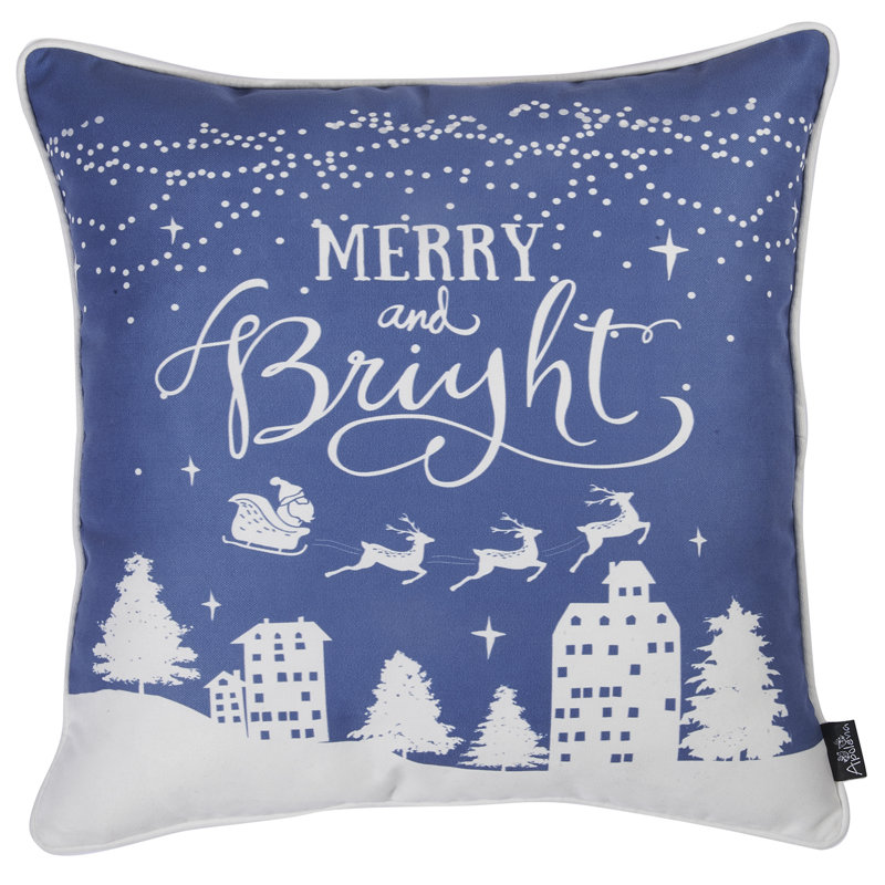 Blue and White Christmas Polyester Pillow Covers Set of 4