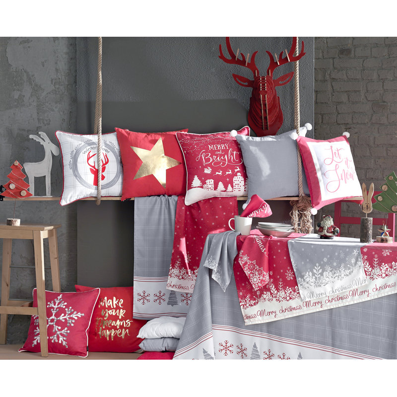 Red and White Merry and Bright Christmas Pillow Covers Set of 4