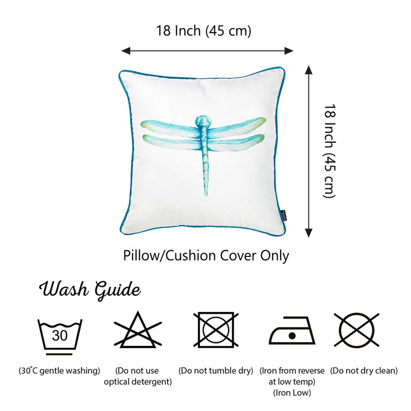 Aqua Blue Watercolor Dragonfly 18" Square Pillow Cover