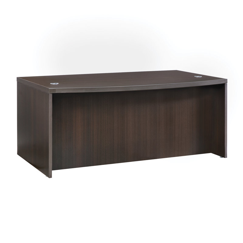 Mocha Wood Executive Desk with Drawer and Nickel Accents