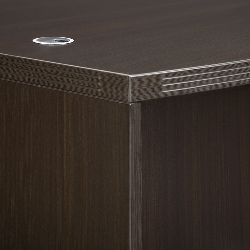 Mocha Wood Executive Desk with Drawer and Nickel Accents