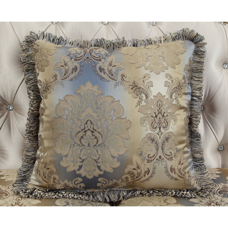 Elegant Antique White Floral Tufted Sofa with Nailhead Trim