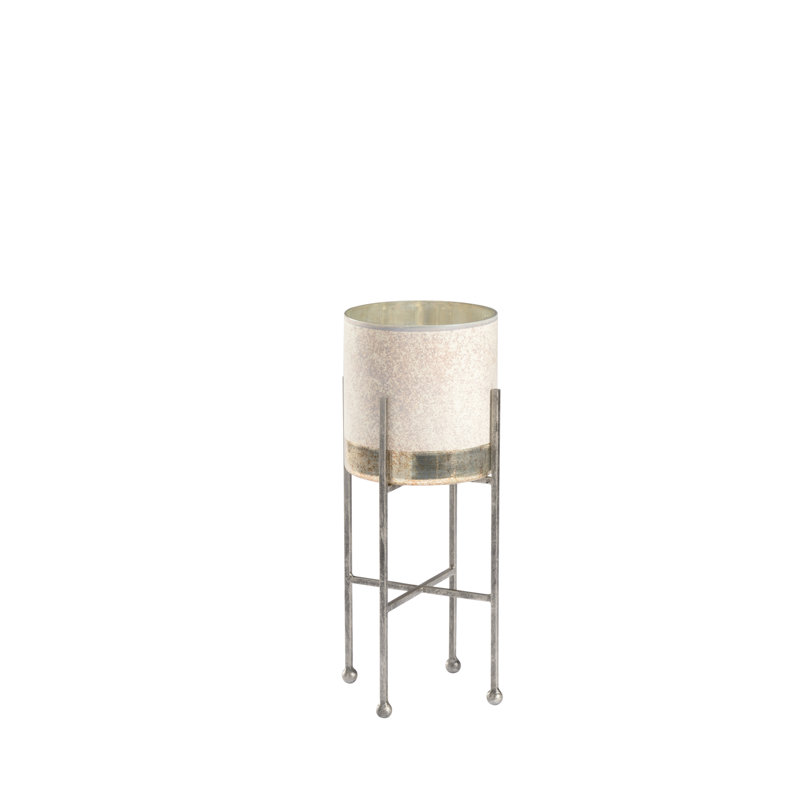 Rusticated White and Silver 15.5" Metal and Glass Candlestick