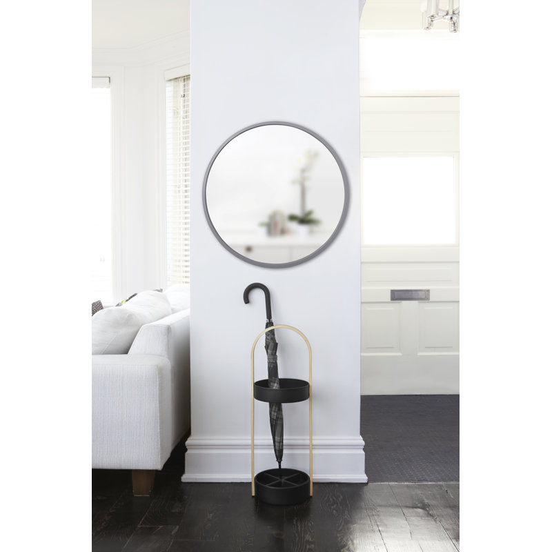 26'' Modern Black Round Wall Mirror with Rubber Frame