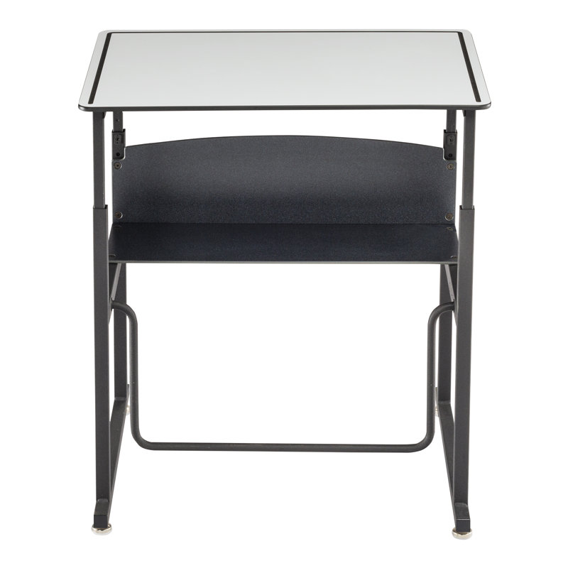 Adjustable Black Steel Standing Desk with Dry Erase Surface and Footrest Bar