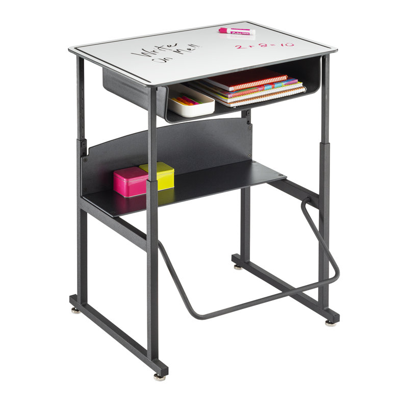Adjustable Height Black Steel Desk with Drawer and Filing Cabinet