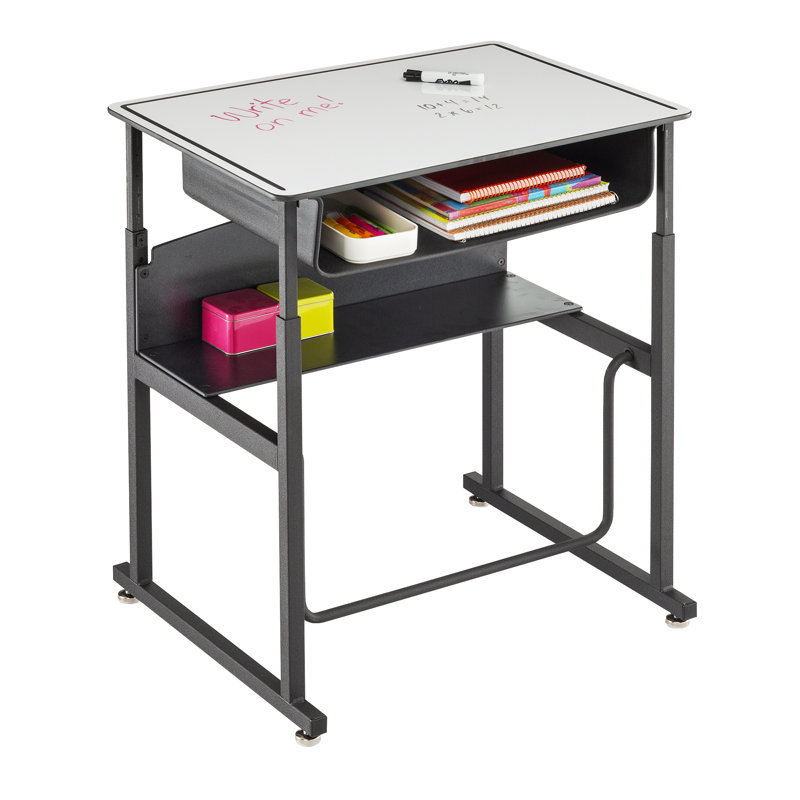 Adjustable Height Black Steel Desk with Drawer and Filing Cabinet
