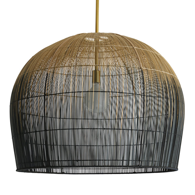 Ombre Black and Brass Dome Pendant with Woven Texture