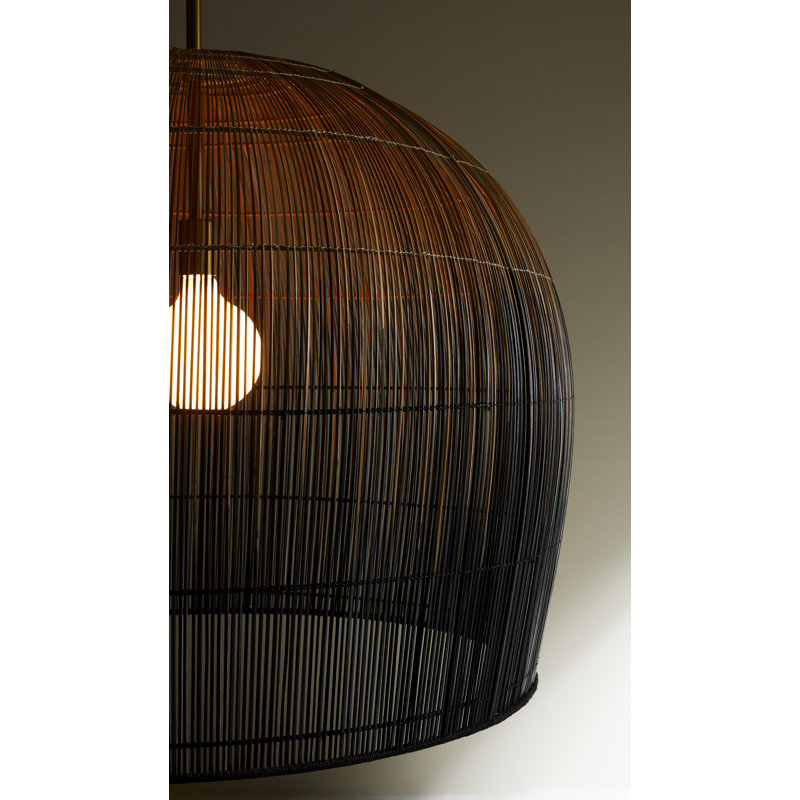 Ombre Black and Brass Dome Pendant with Woven Texture