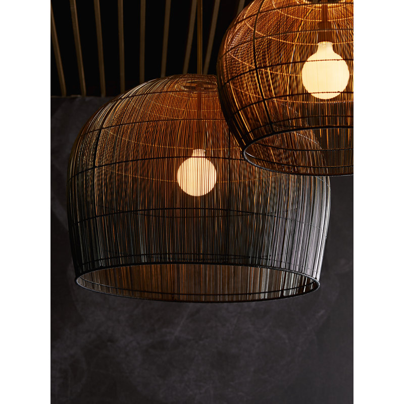 Ombre Black and Brass Dome Pendant with Woven Texture